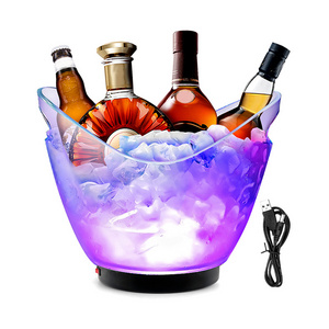 Clear Acrylic Light Up Ice Bucket Color Changing LED Cooler Bucket, Champagne Wine Drinks Beer Bottles