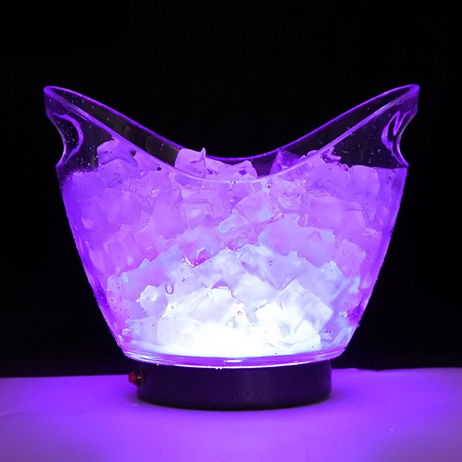 Clear Acrylic Light Up Ice Bucket Color Changing LED Cooler Bucket, Champagne Wine Drinks Beer Bottles