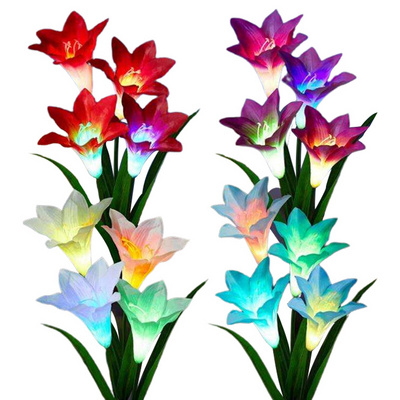 outdoor  Solar Garden Lights with 16 Bigger Lily Solar Flowers, Multicolored Changing LED Garden Lights