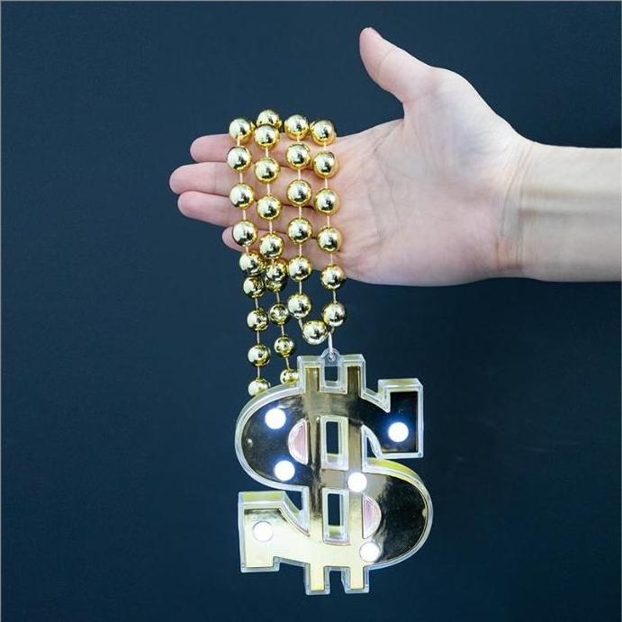 Led Dollar Sign Necklaces Gold Light up Chain Jewelry Mardi Gras Beads Led Bling on Necklace for Party