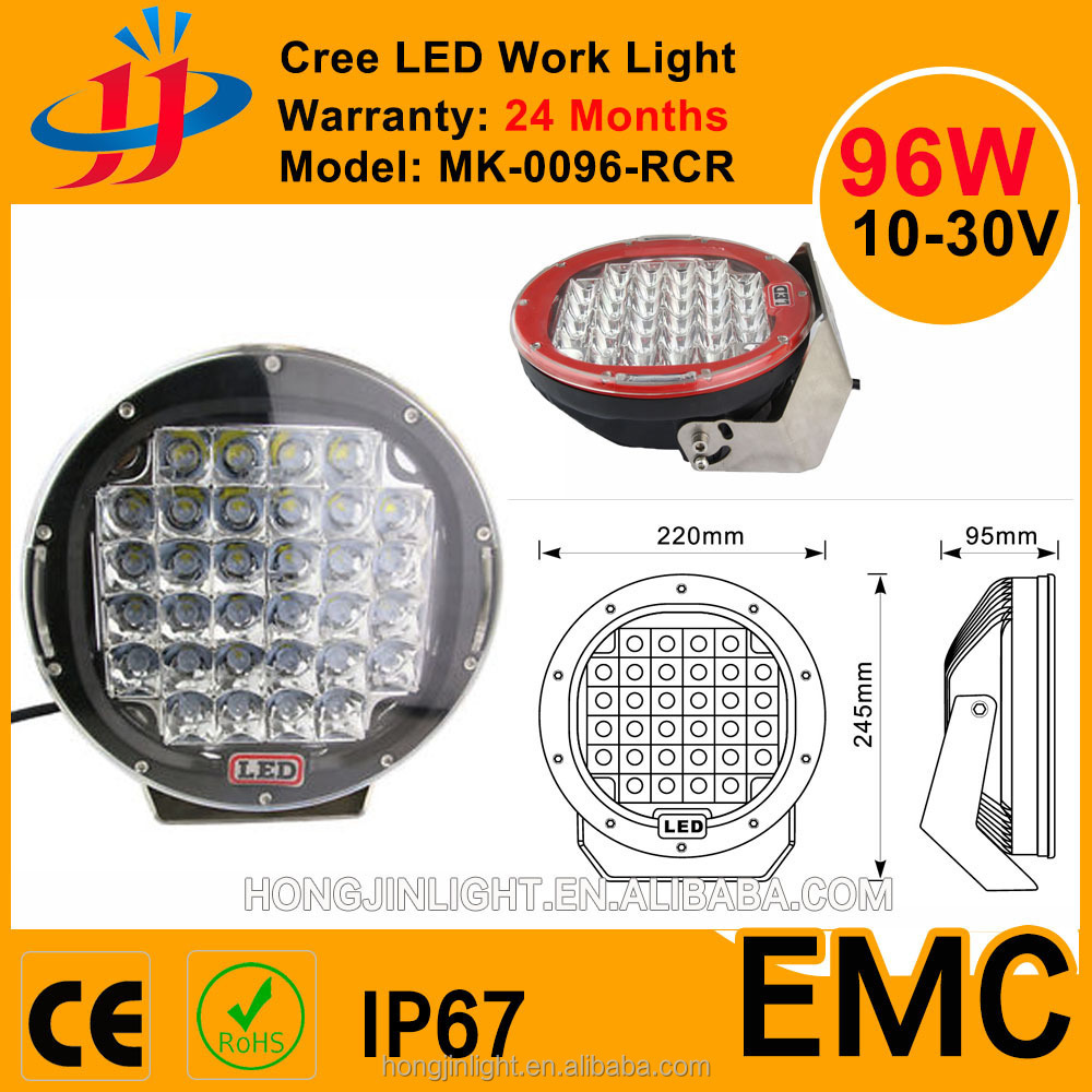 Factory Price 96W Round 9inch Black or Red Led Work Light 12V 24V offroad Led Headlight For Jeep Truck