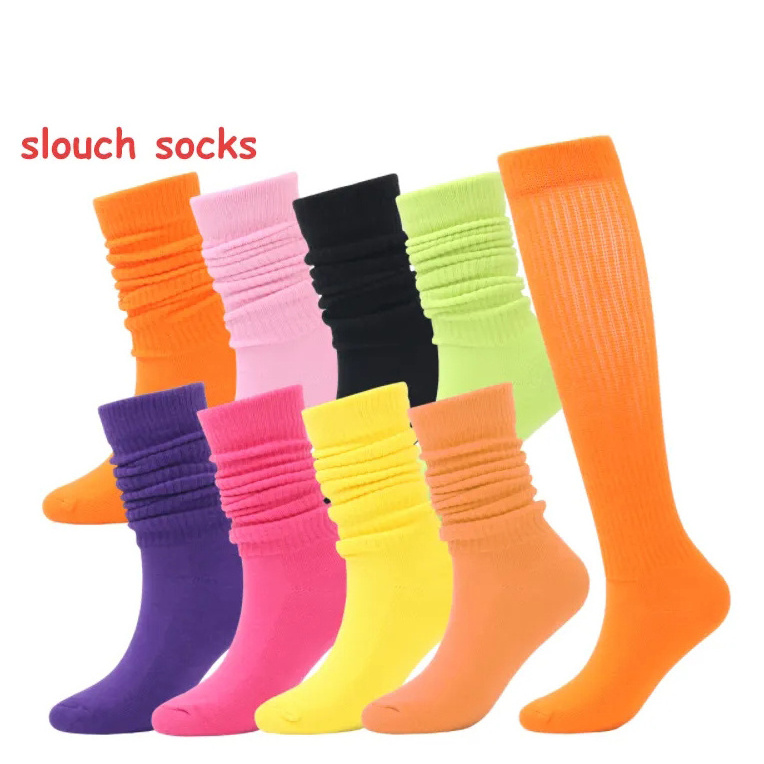 New Fashion Designer Colorful Knitted Heavy Slouch Socks Cotton Solid Thick Slouch Socks For Women Girls Kids Scrunch Socks