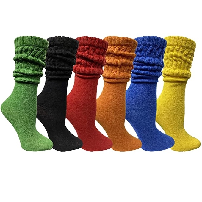 New Fashion Designer Colorful Knitted Heavy Slouch Socks Cotton Solid Thick Slouch Socks For Women Girls Kids Scrunch Socks