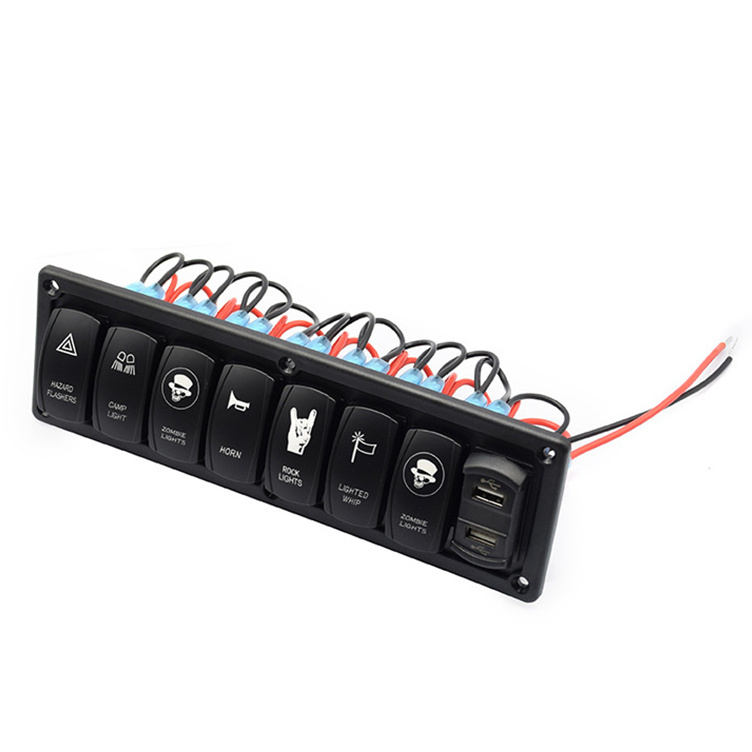 Colorful 12V 6 Gang Rocker Switch Panel Circuit Breaker LED Voltmeter RV Car Marine Boat Switch Panel Led Switch Panel