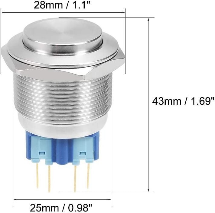 HONGJU PB-02A-25-RF-X Custom Excellent High Round Head Momentary Stainless Steel Hand Hold Push Button Switch