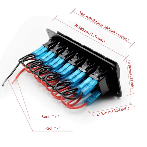 12V-24V  Charger Volt Gauge  5 Gang ON-Off Aluminum Blue Led light  Pre-wire Switch Panel