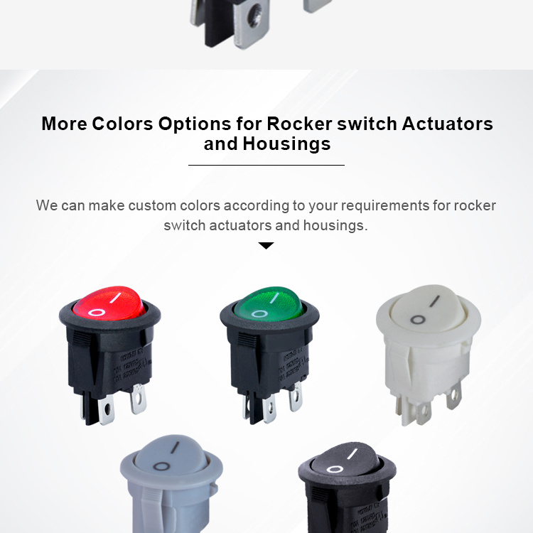 Custom Case Color DPST 4 Terminals Switch With Green Light Auto AC Round Rocker Switch Panel for Power Supply