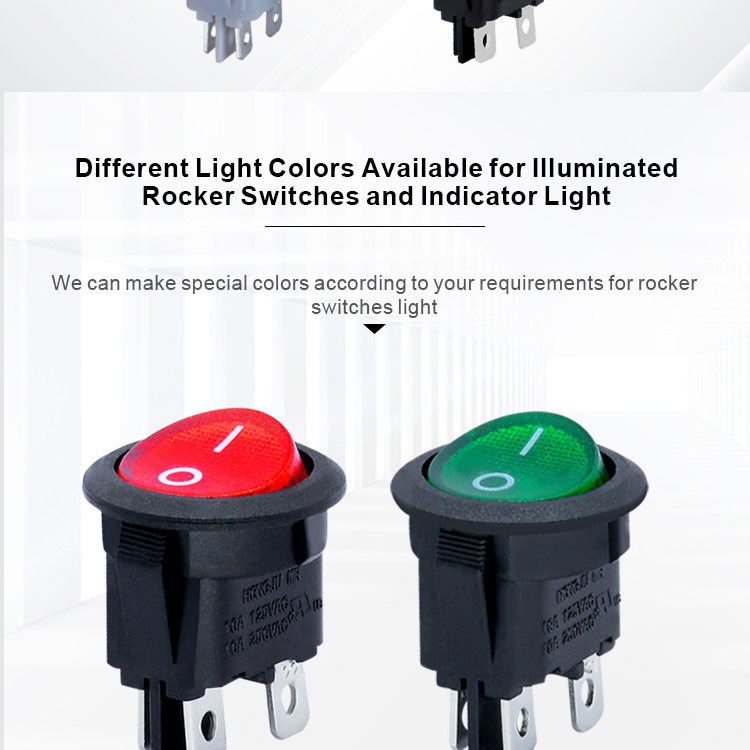 Custom Case Color DPST 4 Terminals Switch With Green Light Auto AC Round Rocker Switch Panel for Power Supply