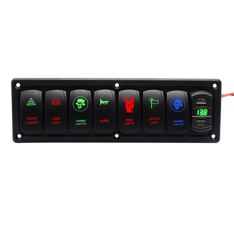 Colorful 12V 6 Gang Rocker Switch Panel Circuit Breaker LED Voltmeter RV Car Marine Boat Switch Panel Led Switch Panel