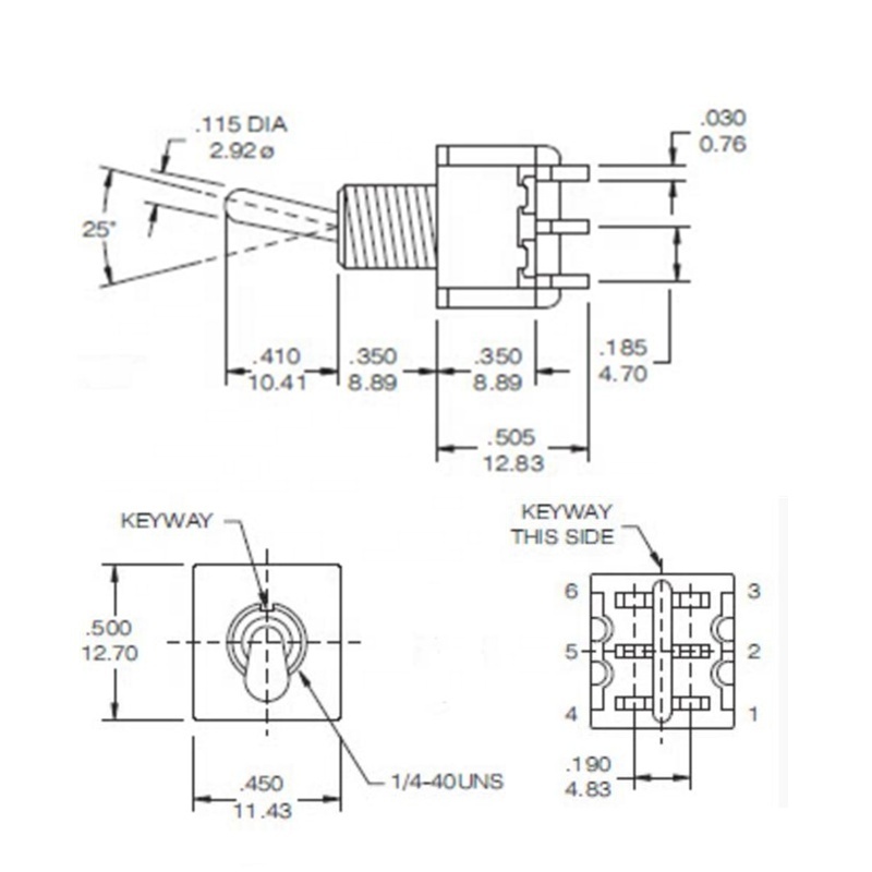 Instrumentation Equipment Toggle Switches 5A 125VAC ON OFF ON 6PIN DPDT Miniature Toggle Switches