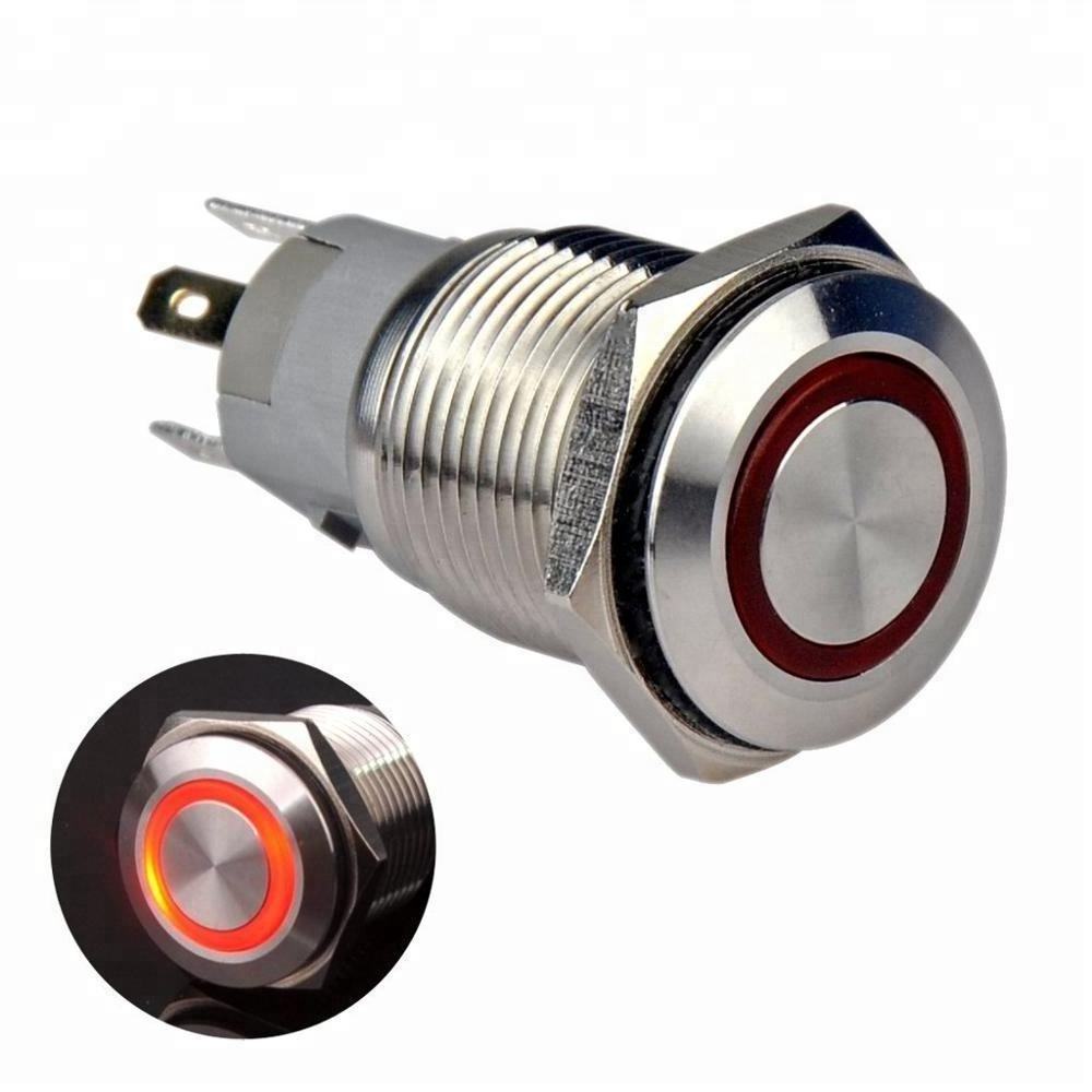 PB-02A-12-MF-A 12 MM Ip67 Ring Illuminated Solder Terminals Horn Push Button Metal Toggle Switch