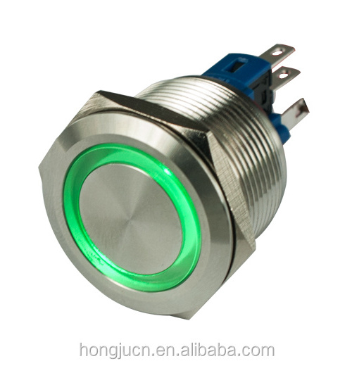 PB-02A-22-MF-BOG 22mm Green LED Illuminated Momentary Stainless Steel Metal Push Button