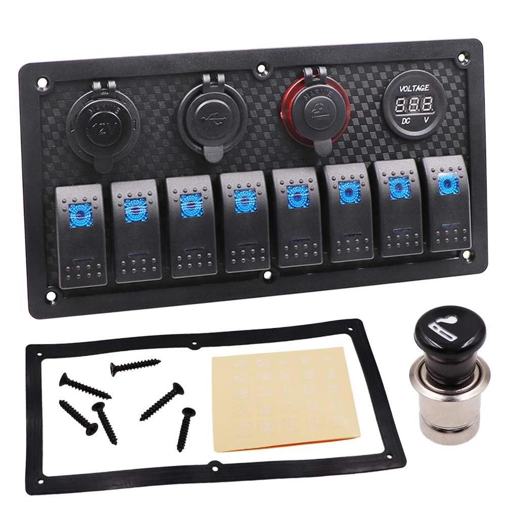 Marine Switch Panel Waterproof  8 gang switch panel USB Charger Voltmeter 12v ON/Off Switch Panel Boat Electrical