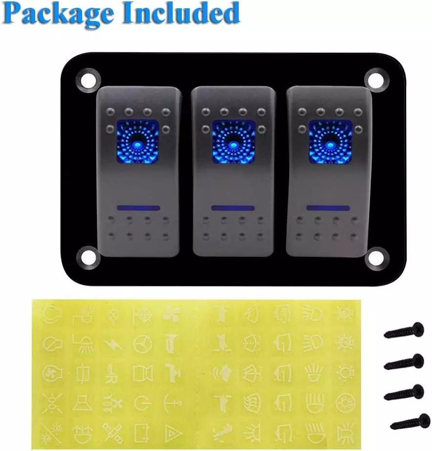 DC 12V 24V Blue LED Backlit 3 Gang Aluminum 5 Pin ON Off Toggle Rocker Switch Panel