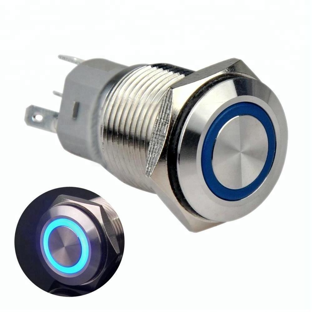 PB-02A-12-MF-A 12 MM Ip67 Ring Illuminated Solder Terminals Horn Push Button Metal Toggle Switch