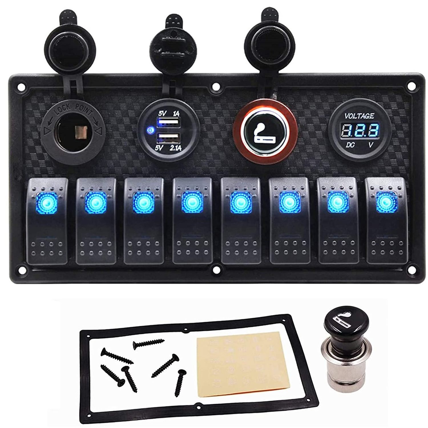 Marine Switch Panel Waterproof  8 gang switch panel USB Charger Voltmeter 12v ON/Off Switch Panel Boat Electrical