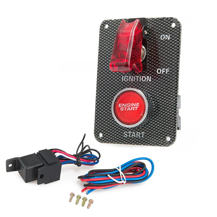 DC 12V Power Toggle Switch Engine Start CARBON STYLE Push Button Panel for Racing