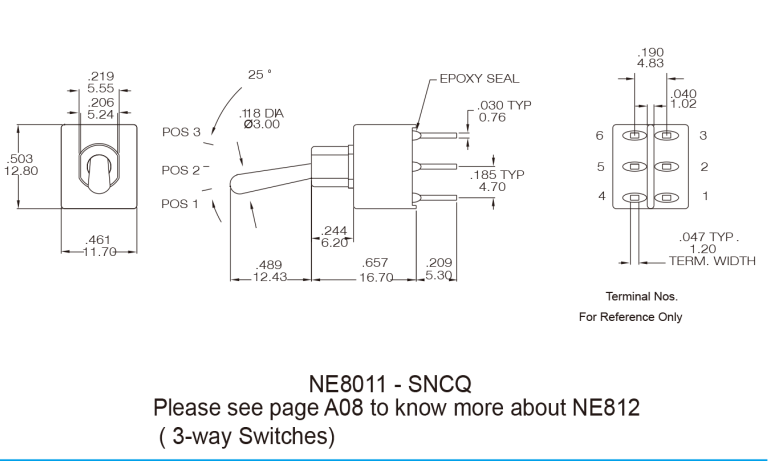 NE8011-SEBQ-H waterproof DP on-none-on Sealed Miniature Toggle Switches