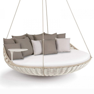 Modern Outdoor Daybed with PE Rattan round Swingrest Hanging Lounger hotel patio wicker Swing sunbed