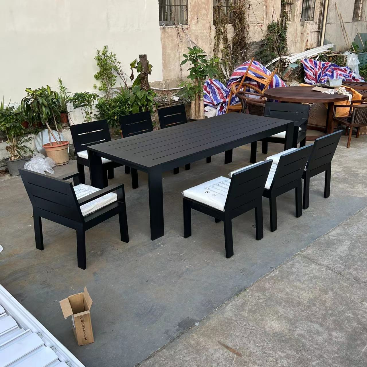 Hot sale marbella aluminum outdoor table and chairs hotel luxury black metal outdoor furniture aluminum outdoor dining set