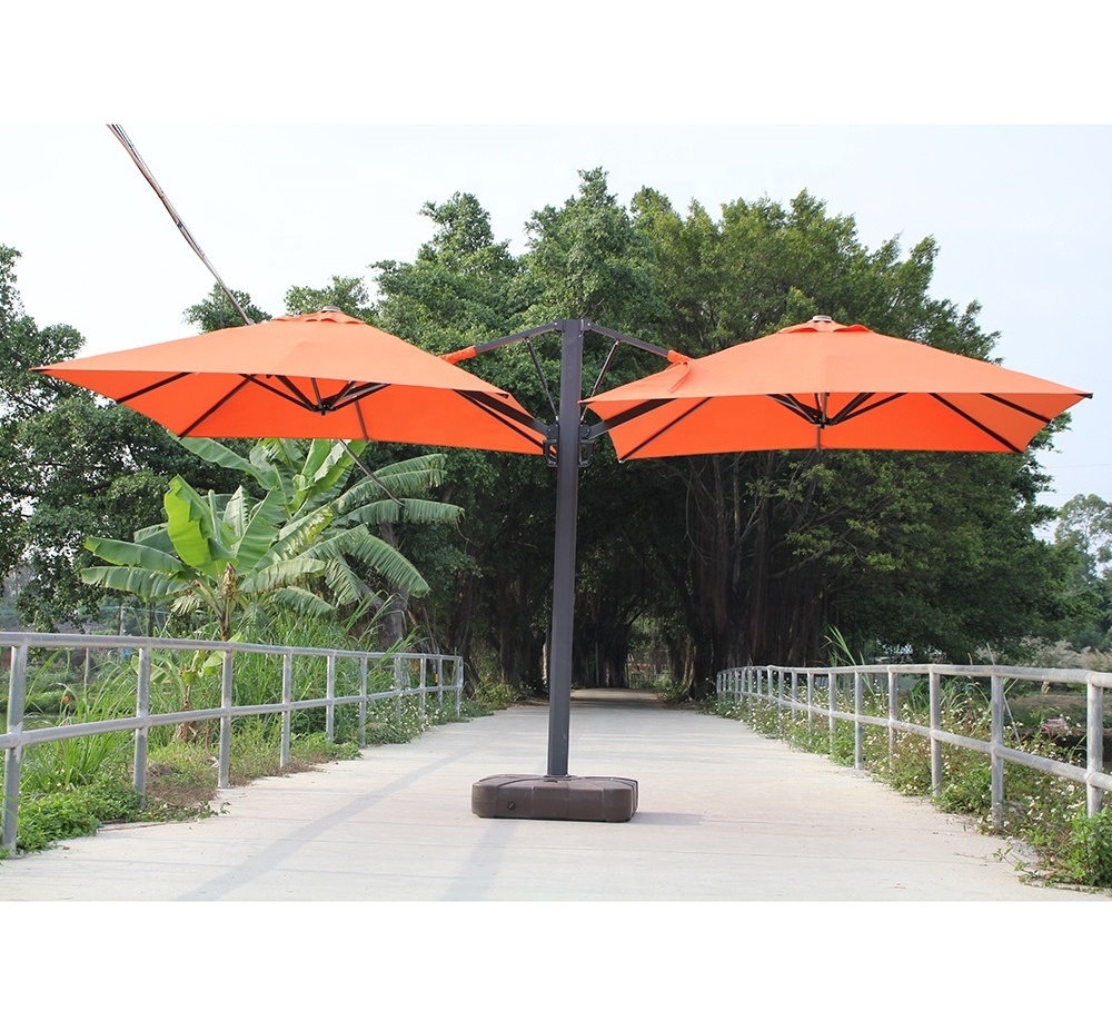 Aluminum Large Sunshade Outdoor Double Canopy Two Heads Patio Umbrella Beach Strong Double Umbrella Market