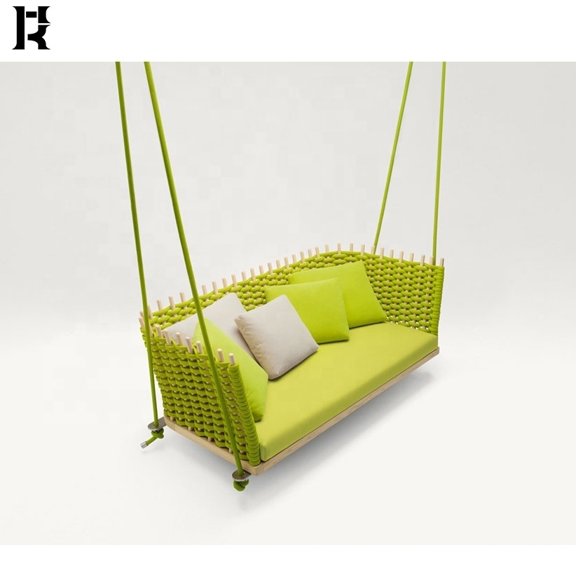 Most quality rope wicker teak frame hanging garden chair indoor bench swing hammock garden hanging 2 seater design sofa