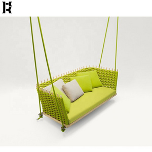 Most quality rope wicker teak frame hanging garden chair indoor bench swing hammock garden hanging 2 seater design sofa