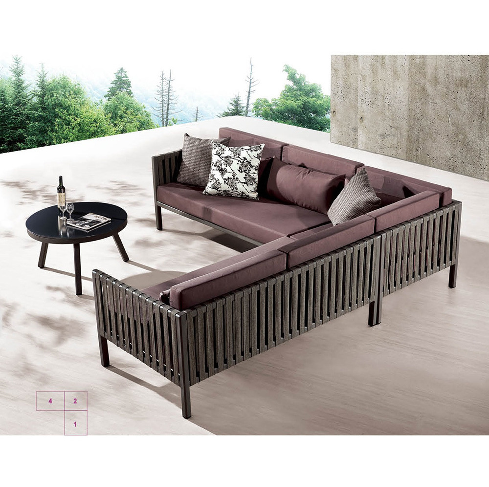 Modern Leisure Garden Furniture Set Grand Weave Outdoor Sofa with Chaise Lounge Braided Rope Couch