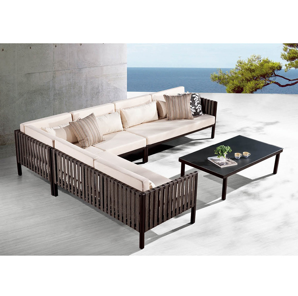 Modern Leisure Garden Furniture Set Grand Weave Outdoor Sofa with Chaise Lounge Braided Rope Couch