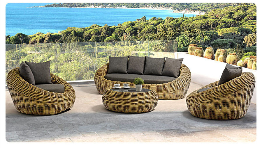 New Modern Design All Weather Resin PE Rattan Patio Garden Poolside Courtyard Sofa Set Outdoor Seating