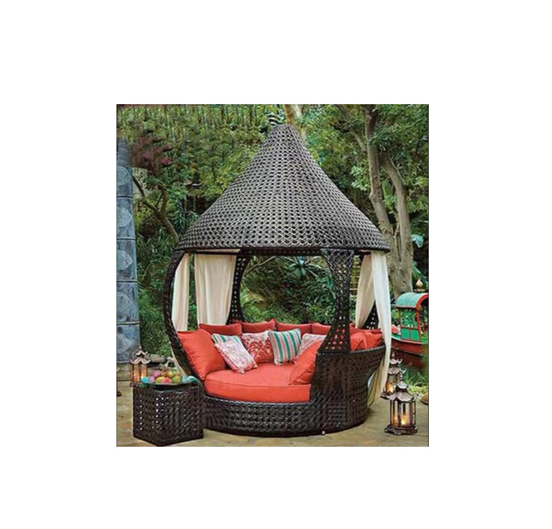 Rattan outdoor daybed wicker furniture patio chaise lounge outdoor sunbed with rattan covered and canopy beach lounge