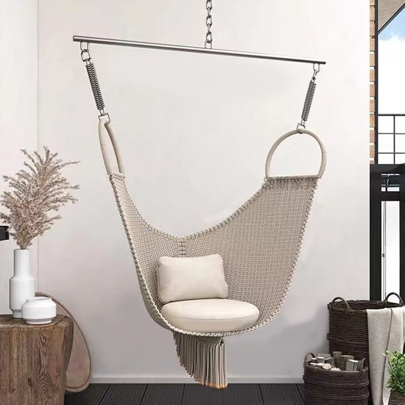 High end Indoor Hanging Swing Chair Outdoor Garden Golden Rope Cotton Macrame Hammock