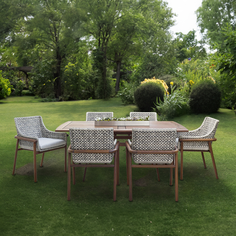 Teak table sets outdoor bar dining teak table and  rattan chair base patio furniture teak garden dining sets