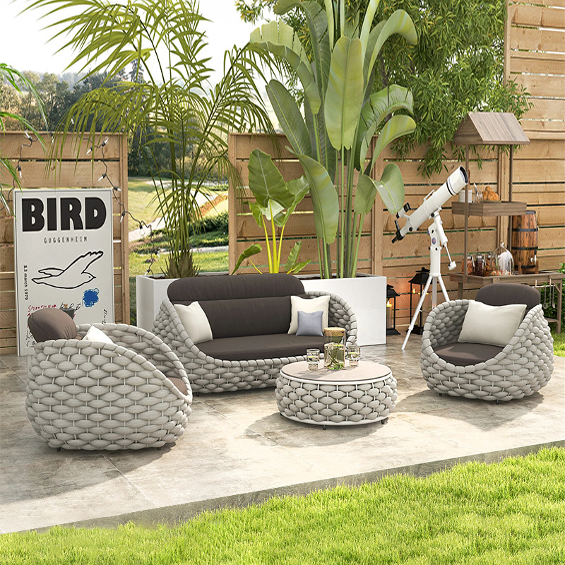 Private villa garden sofa hotel patio furniture backyard garden sofa rope woven outdoor furniture rope garden sofa