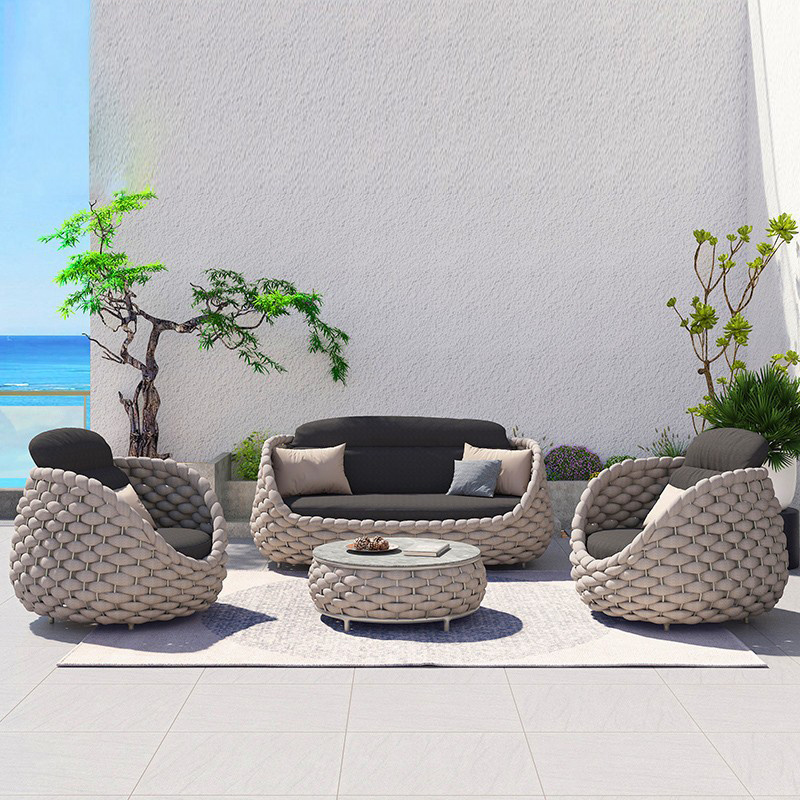 Private villa garden sofa hotel patio furniture backyard garden sofa rope woven outdoor furniture rope garden sofa