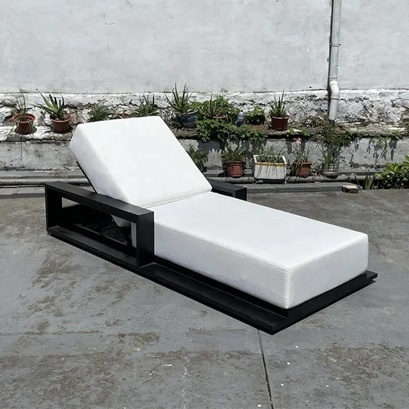 Small minority design flexible backrest swimming pool furniture daybed aluminum frame long armrest garden chaise lounge