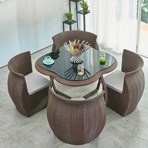 Modern Design Space Saving Style Outdoor Furniture Hotel Patio Poolside PE Rattan Chair and Table Garden Chair