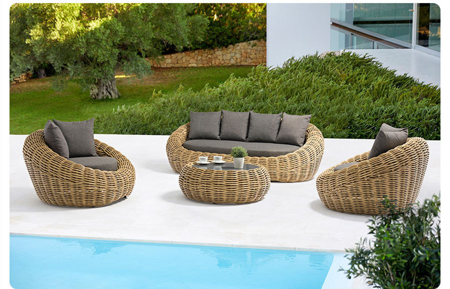 New Modern Design All Weather Resin PE Rattan Patio Garden Poolside Courtyard Sofa Set Outdoor Seating