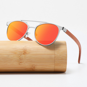 2023 Customized Logo Stainless Steel Sun Glasses With Metal Frame Uv400  Polarized Bamboo Wooden Sunglasses For Women Men