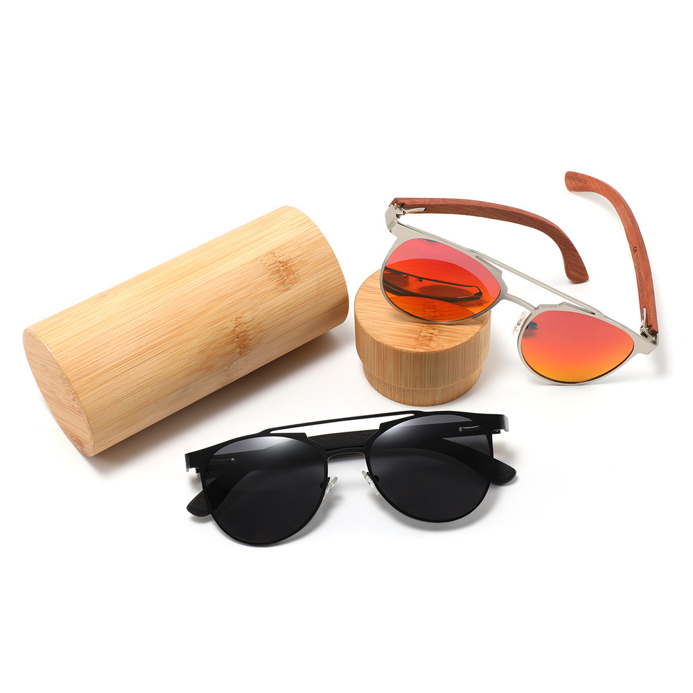 2023 Customized Logo Stainless Steel Sun Glasses With Metal Frame Uv400  Polarized Bamboo Wooden Sunglasses For Women Men