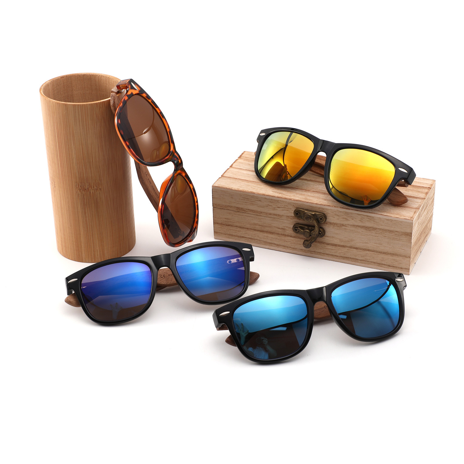 2022 Hot fashion men's and women's custom logo sunglasses plastic frame walnut sunglasses