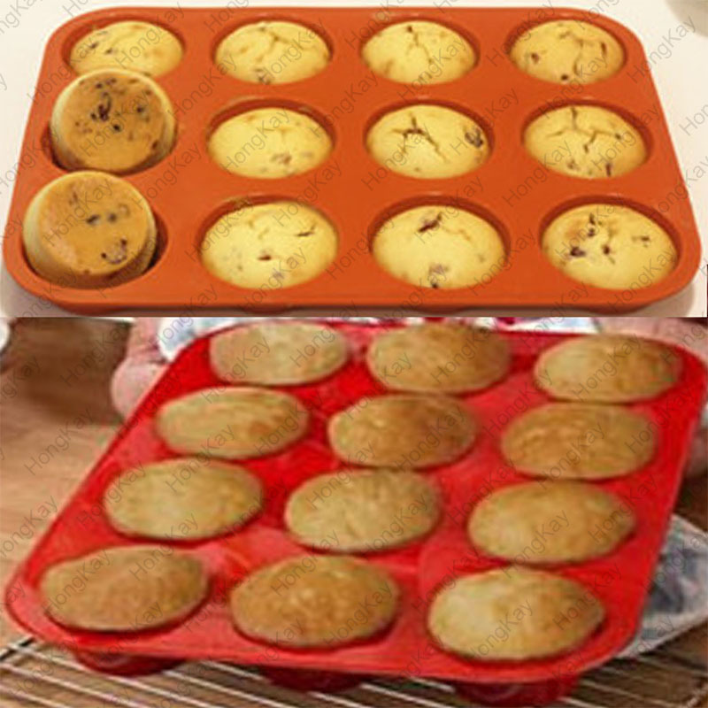 12 Cups Silicone Muffin Tray - BPA Free Muffin Top Pan - Cupcake Baking Pan