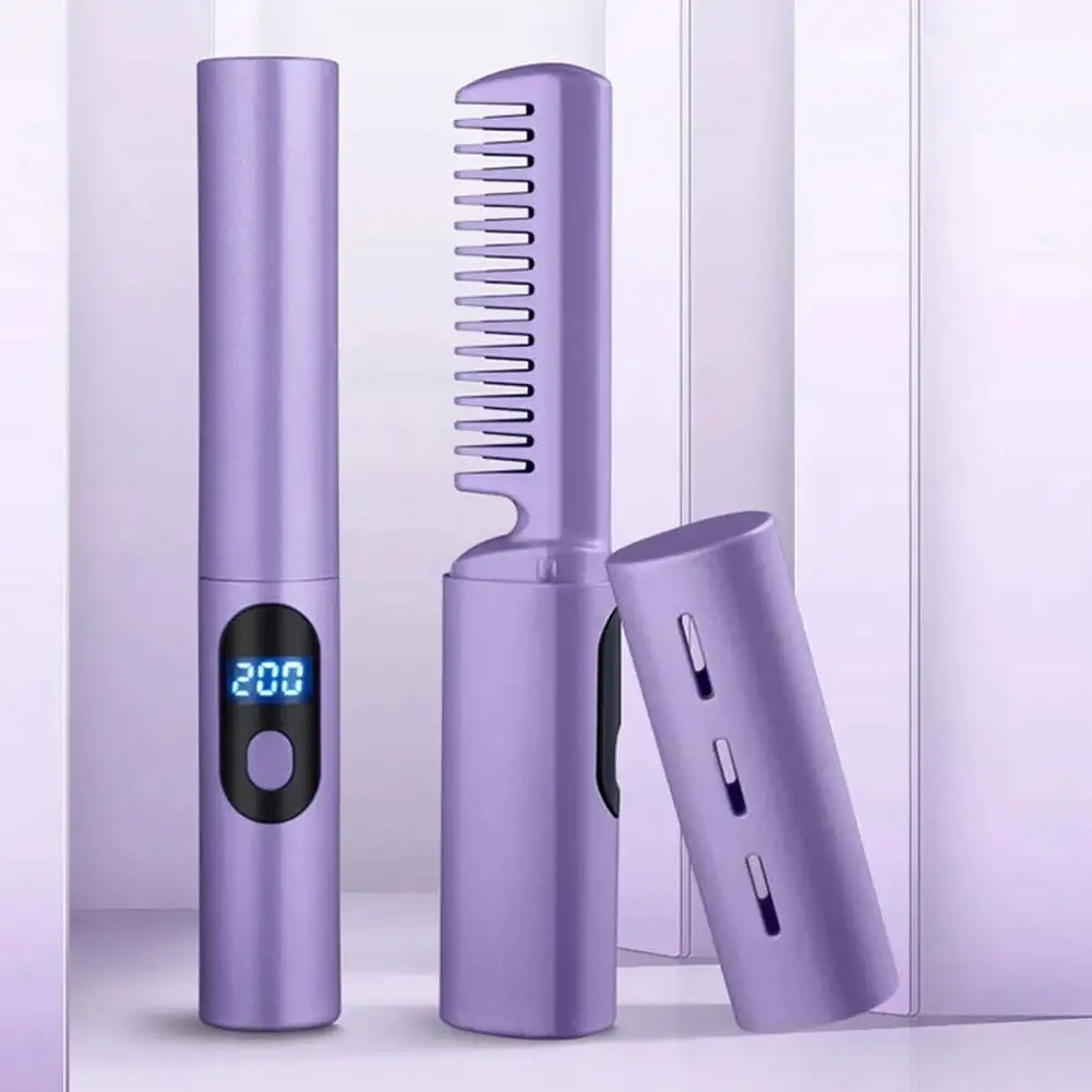 Wireless Professional Hair Straightener Curler Brush Styling Curling Comb Ion Tools LED Display 4000mah Usb Hair Straightener