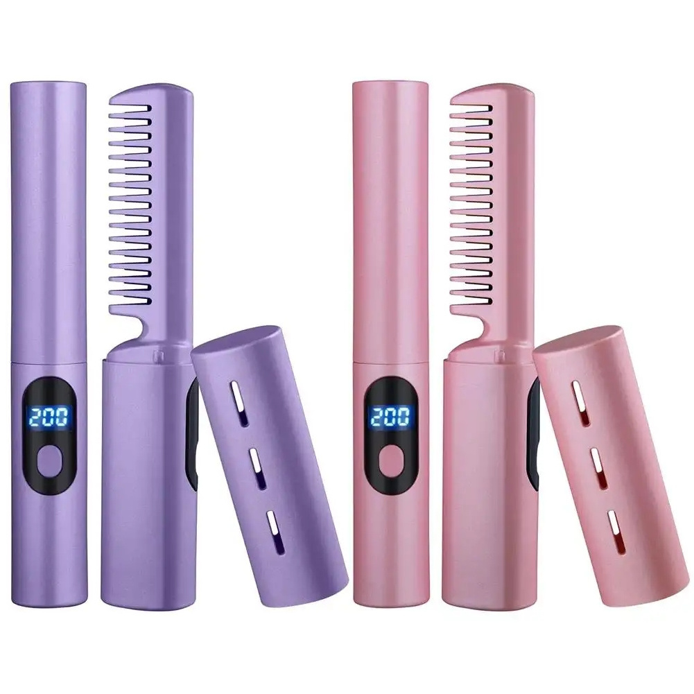 Wireless Professional Hair Straightener Curler Brush Styling Curling Comb Ion Tools LED Display 4000mah Usb Hair Straightener