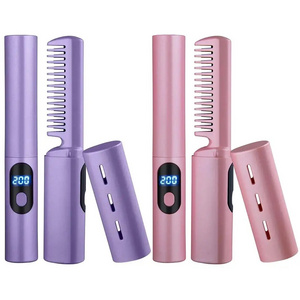 Wireless Professional Hair Straightener Curler Brush Styling Curling Comb Ion Tools LED Display 4000mah Usb Hair Straightener