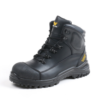 Double Density PU Sole Genuine Leather Water resistant steel toe safety shoes boots For workman