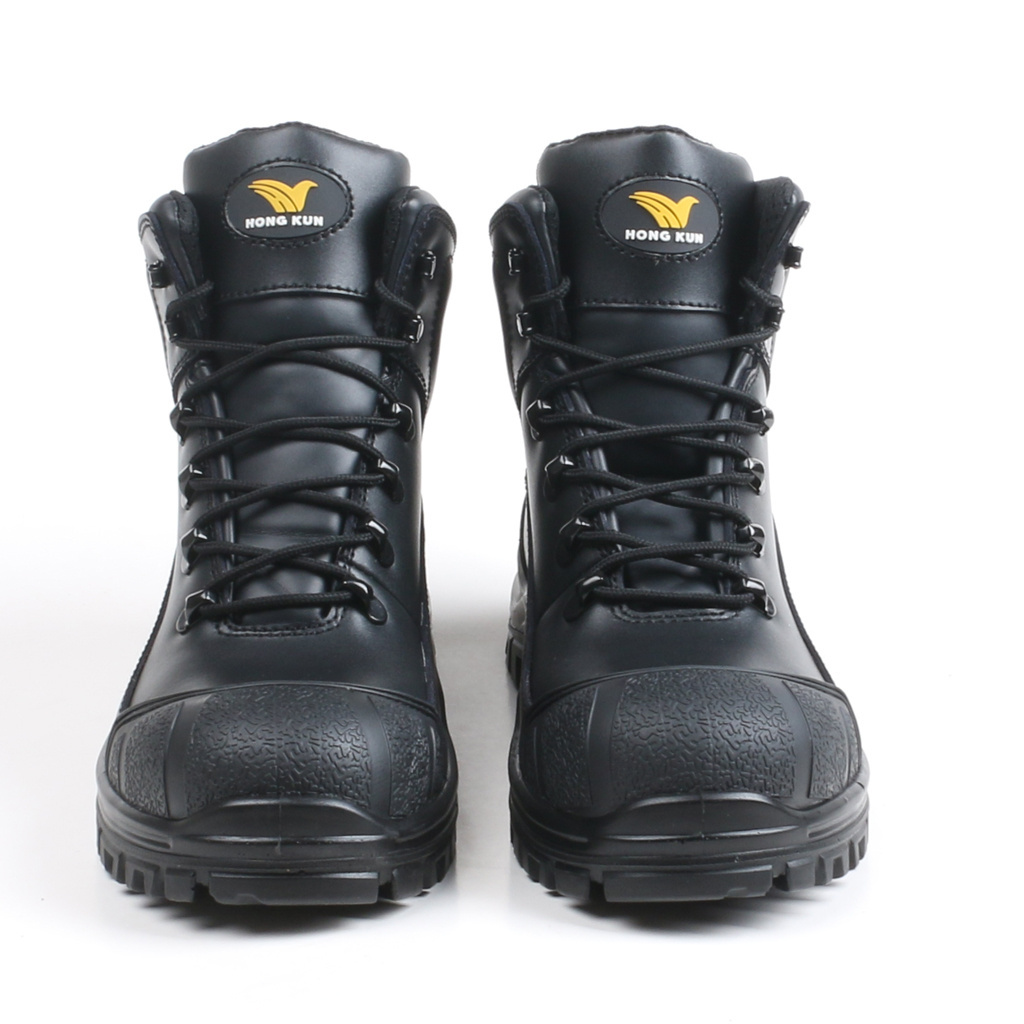 Double Density PU Sole Genuine Leather Water resistant steel toe safety shoes boots For workman