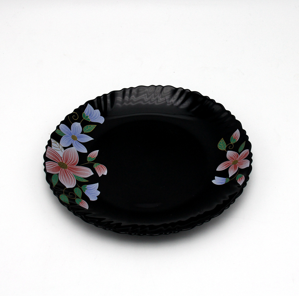 Opal glassware  heat resistant  round shape black color 7.5 inch dessert  plate opal flat plate