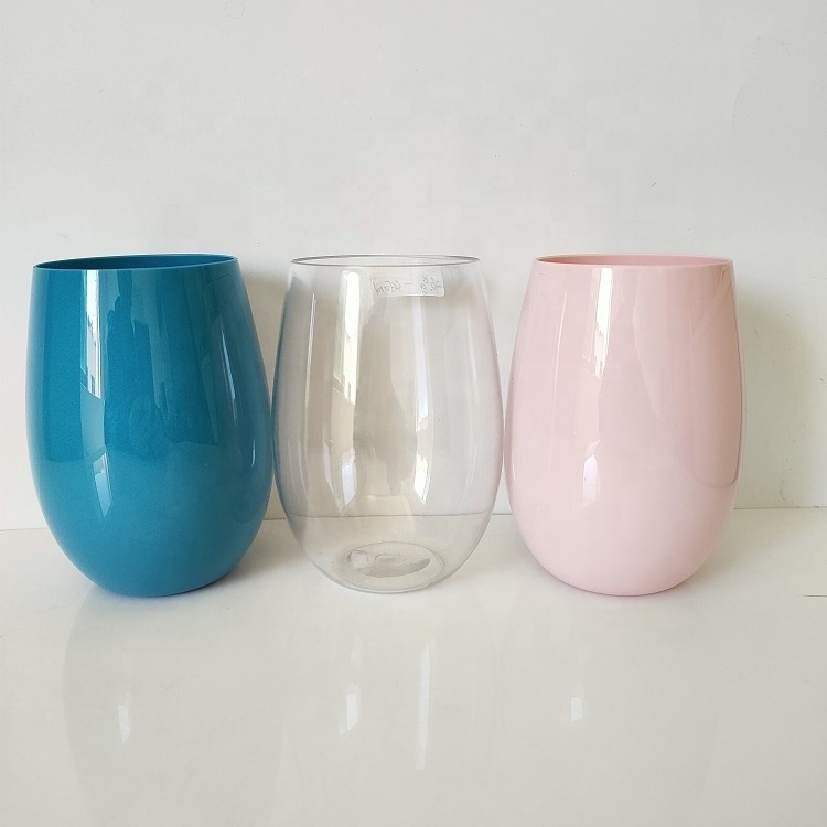 16oz Unbreakable Reusable Pink Stemless Wine Glasses Plastic