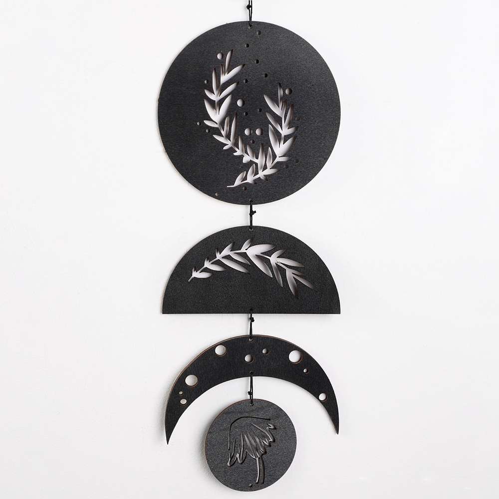 Bohemian black sun and moon wood wall hanging decor Nordic brief wall decoration home decoration